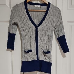 ✨ Uniquism Gray & Blue Ribbed Button Cardigan Size M Preppy